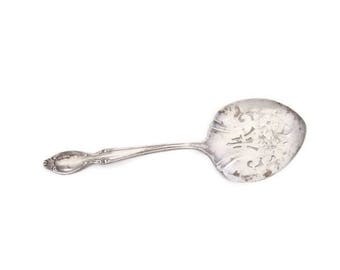 Vintage Slotted Spoon Tomato Server WM Rogers IS Mountain Rose Pierced Floral Pie Server International Silver