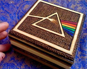 PINK FLOYD Wood Burned Wooden Box