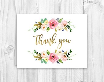 Floral thank you cards, baby shower floral thank you card, boho thank you card, thank you card, peonie thank you card, instant download