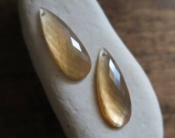 Gorgeous and Very Rare Citrine and MOP Doublet Elongated Matched Pair Briolettes, 30mm x 10mm