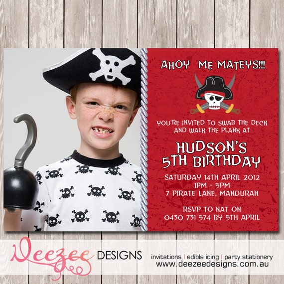Pirate Themed Photo Personalised Birthday Invitation - YOU PRINT Il_570xn