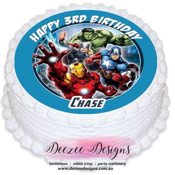 Avengers Personalised Round Edible Icing Cake Topper - PRE-CUT Il_570xn