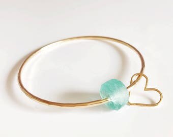 Bangle HINA - Beach glass bangle - aqua sea glass bangle - beach jewelry - beach glass bracelet (B261)