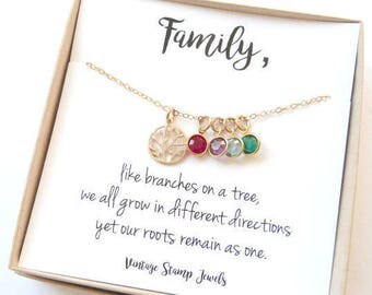Family Tree Necklace,Mom Birthstone Jewelry,Mothers Day from Husband, Children's Birthstones, Gift for her,Original charm