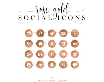 Rose Gold Social Icons - Copper Social Media Icons - Rose Gold Foil Icons - Social Media Icons - blog buttons