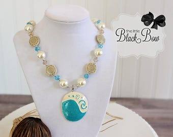 MOANAS NECKLACE, Heart of Te Fiti Pendant Necklace, Ivory, Aqua & Tan Beads, Child, Toddler Size Bubblegum Gumball Girls Beaded Necklace