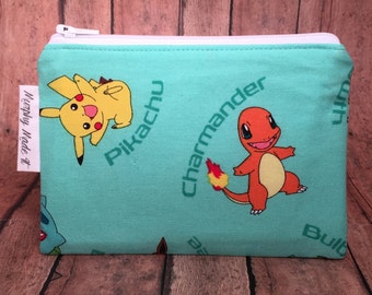 Pokemon fabric coin purse, coin pouch, change purse, small zipper pouch, gadget case, passport holder, Pikachu, Eevee, Stocking Stuffer