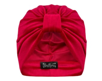 Ava Velvet Turban in Scarlet Red