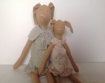 Stuffed toy, tilda bunny, bunny toy, textile bunny, tilda hare mother & child, collectors bunny, textile hare, rabbit toy, Easter gift