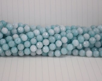 Sea Aquamarine Jade Faceted Beads --- 10mm --- Section Ball Beads --- 38 beads --- Full strand ---Hole 1mm
