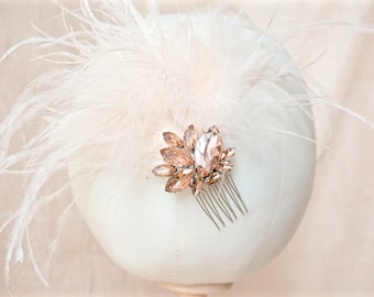Blush Feather Fascinator,Blush Feather Hair Comb,Blush Bridal Hair Comb,Blush Wedding Hair Comb,Blush Crystal Hair Comb,Blush Fascinator