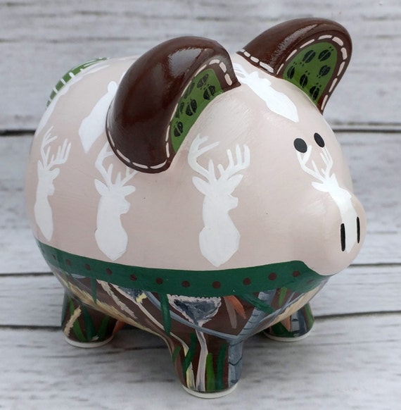 Items similar to Personalized Piggy Bank, Hunter Buck Deer Artisan hand