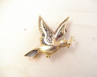 Damascene Bird Pin Signed Spain