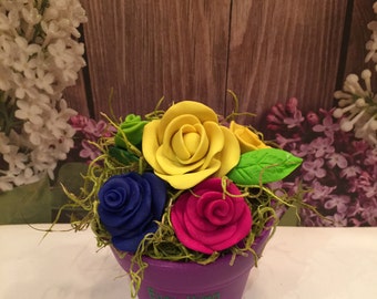 polymer clay flower pot, clay flowers,clay roses,