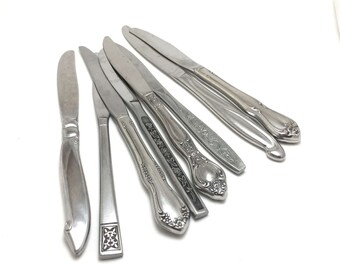 Vintage Mismatched Fancy Flatware Set of 8 Knives