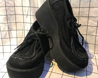 Vintage Chunky Creeper Style High Black Goth Platform Sneakers/Shoes
