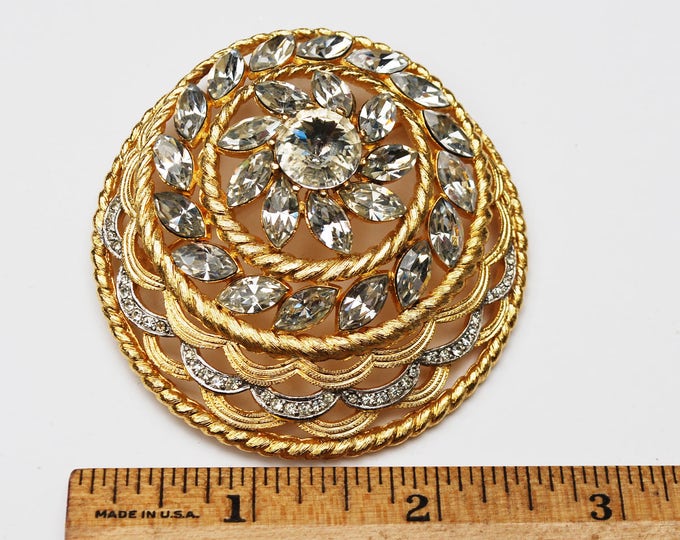 Alice Caviness Rhinestone Brooch - Large Domed - Clear crystal Rhinestone pin - Designer Signed - Pin