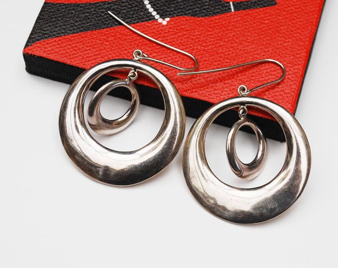 RLM Studio Sterling Dangle Hoop Earrings - Pierced double circle - Calder Style Modernistic Earring - Robert Lee Morris