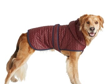 Quilted Nylon Puffer Jacket with Shearling Lining - Brick Red, Pet Apparel, Dog Jacket