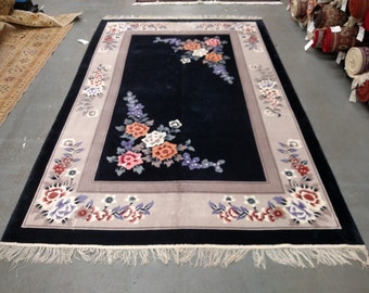 1980s Vintage Hand-Knotted 6x9 Art Silk Sculpture Chinese Rug (2602)
