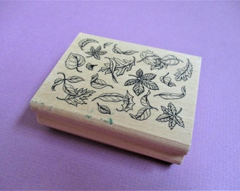 Leaf Collage Papercraft Rubber Stamp Wood Mount Destash Art Craft Supplies Scrapbooking Cardmaking Collage Stamping Supply Planner Supply