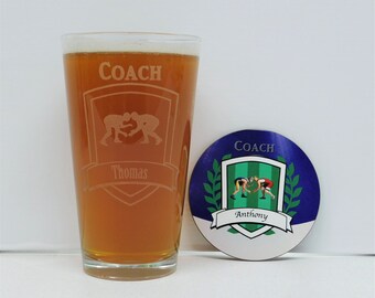 Wrestling Coach Gift, Wrestling, Coach gift, Pint Glass with Coaster and Gift box,