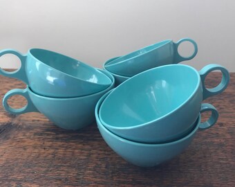 Set of 6 Harmony House Turquoise / Aqua Melmac Melamine Tea Cups 7403