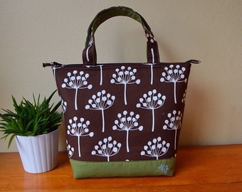 Insulated Lunch Bag/ Lunch Bag with Bottle Holder/ Lunch Bag insulated/Lunch bag for women/Lotta Jansdotter fabric