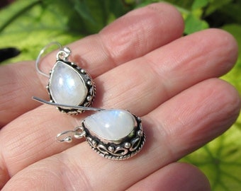 Sale, Beautiful Rainbow Moonstone Earrings, 925 Silver Overlay, Maid of Honor, Prom, Birthday, Bride
