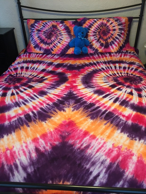 Tye dye sheet set Tie dye sheets Hot pink peach and purple