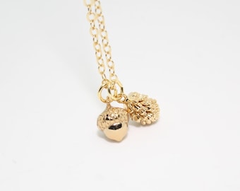 Gold Acorn Necklace, Gold Pine Cone Necklace, Delicate Gold Necklace, Gift for Her, Birthday Gift, Fall Gift, Friend Gift, Gift for Her