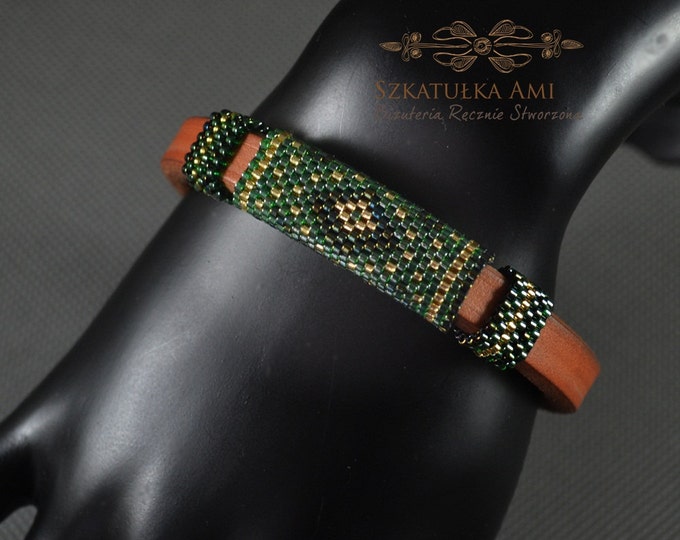 Green Brown Men's braided bracelet strap bracelet for men men's black bracelet men's leather bracelet gift for him male model claps magnetic