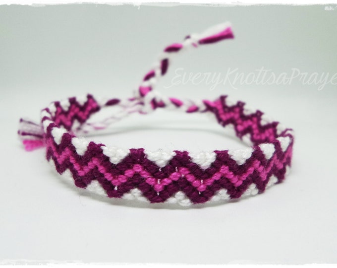 Friendship Bracelet Purple and White Zigzag Macrame Knotted Wristband, Best Friend Bracelet