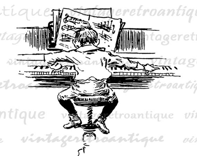 Boy Playing Piano Printable Digital Download Pianist Image Music Graphic Antique Clip Art Jpg Png Eps HQ 300dpi No.3206