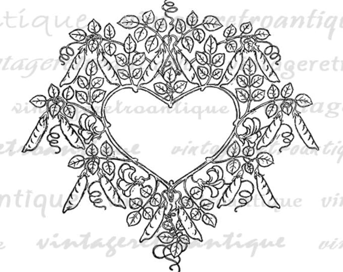 Heart Shaped Leaf Vine Frame Printable Digital Download Ornament Image Design Graphic Jpg Png Eps HQ 300dpi No.3778