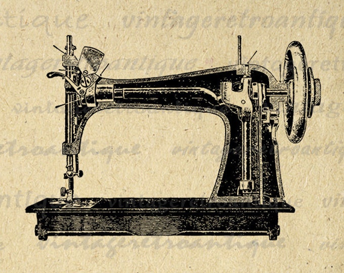 Digital Antique Sewing Machine Image Graphic Illustration Printable Download Vintage Clip Art Jpg Png Eps HQ 300dpi No.1213