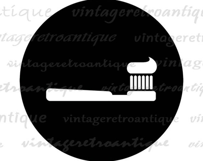 Digital Graphic Toothbrush Icon Printable Toothbrush with Toothpaste Download Dentist Toothcare Image Vintage Clip Art HQ 300dpi No.4434