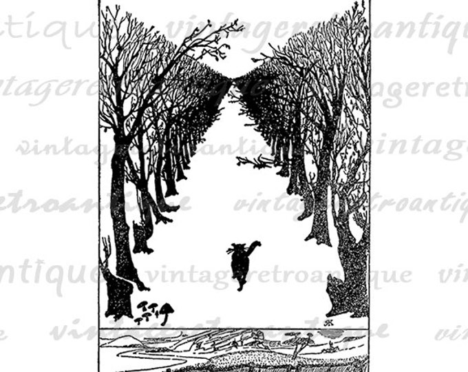 Cat Walking Down Forest Path Digital Graphic Printable Download Image Antique Clip Art Jpg Png Eps HQ 300dpi No.147