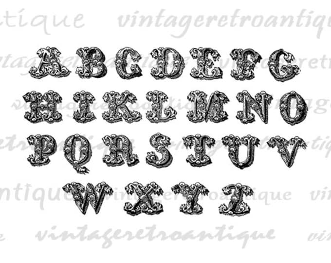 Digital Graphic Ornamental Alphabet Download Letters Collage Sheet Image Printable Artwork Antique Clip Art Jpg Png HQ 300dpi No.1629