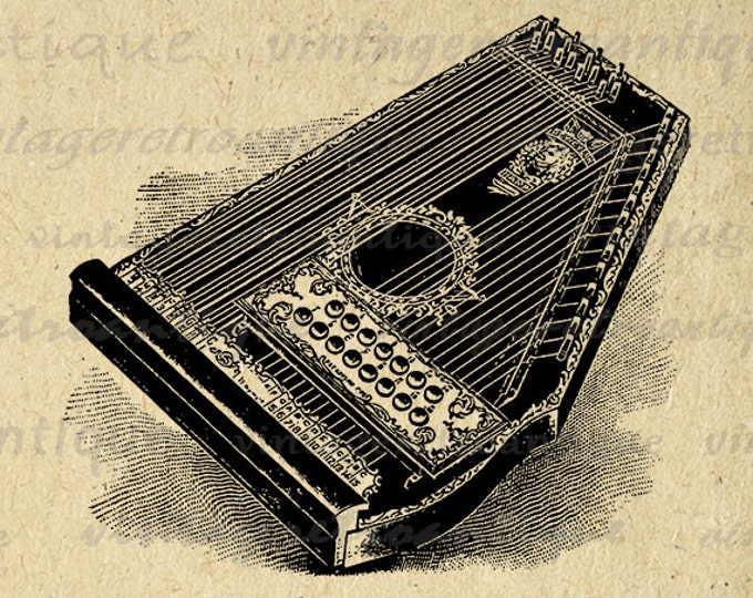 Digital Graphic Autoharp Illustration Image Download Music Printable Vintage Clip Art Jpg Png Eps HQ 300dpi No.1367