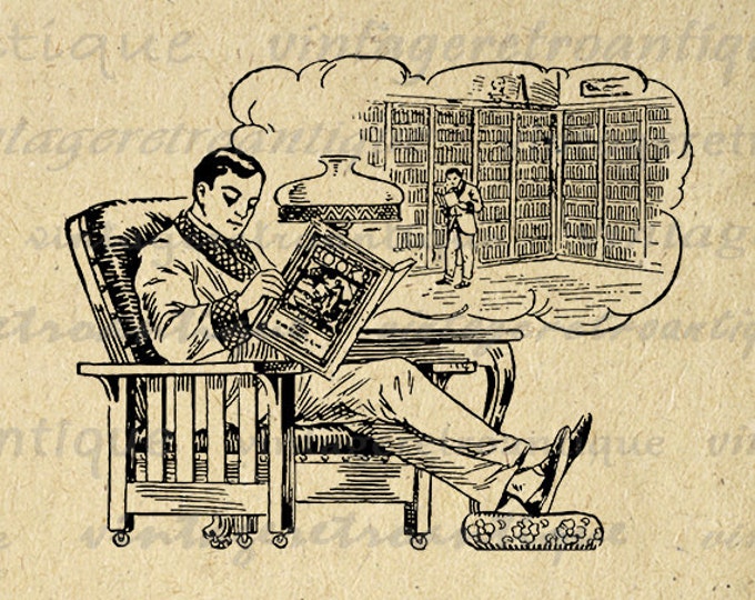 Digital Antique Cartoon Library Printable Download Reading Image Books Graphic Vintage Clip Art Jpg Png Eps HQ 300dpi No.1359