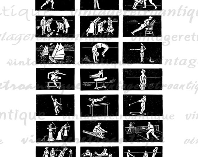 Digital Image Sports Collage Sheet Graphic Antique Artwork Download Printable Vintage Clip Art Jpg Png Eps HQ 300dpi No.4158