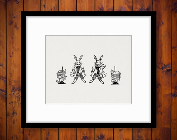 Riddle Rabbits Printable Image Graphic Bunny Cartoon Download Digital Vintage Clip Art Jpg Png Eps HQ 300dpi No.3488