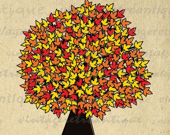 Colorful Fall Tree Digital Image Download Printable Graphic Vintage Clip Art for Transfers Printing etc HQ No.2063