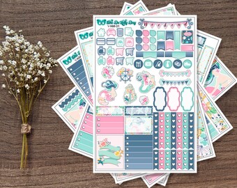 Summer Nautical Beach Mermaid Weekly Sticker Kit // 5 Page Planner Stickers // Erin Condren, Happy Planner, Recollections, Plum Paper