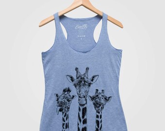 Giraffe Women Tank Top Triblend Racerback Tank Top Hand Screen Print