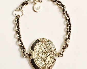 Antique Silver Locket Swallow Bracelet