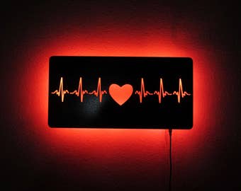 LED 16 Gauge Steel Heartbeat Metal Wall Sculpture with Remote Control