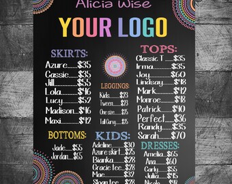 Lularoe Price List Poster, Custom Medallion, chalkboard, Consultant new releases, Shirts and Leggings Price List Sign, PRINTABLE Digital