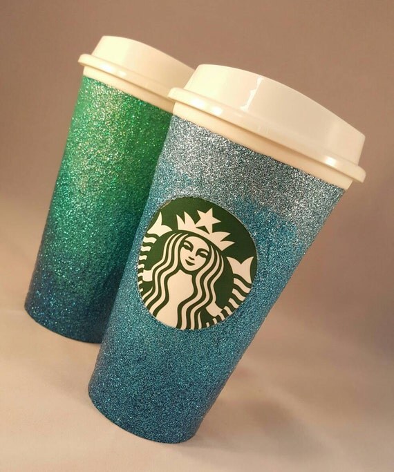 starbucks glass mug with glitter handle